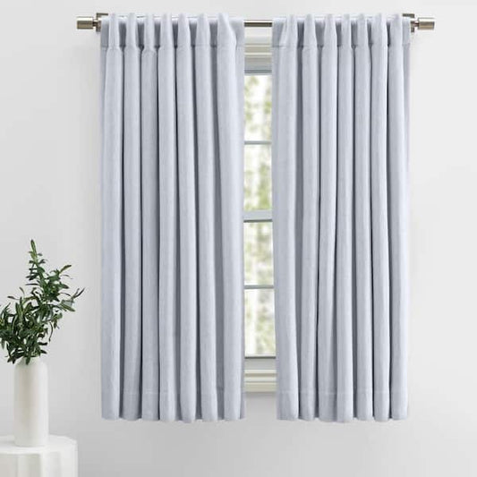 Herringbone Grey Solid 48 in. W x 45 in. Room Darkening Single Panel Rod Pocket Curtain