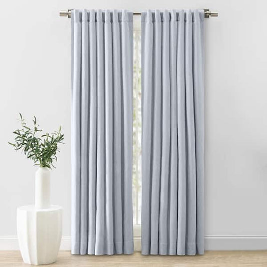 Herringbone Grey Solid 48 in. W x 63 in. Room Darkening Single Panel Rod Pocket Curtain